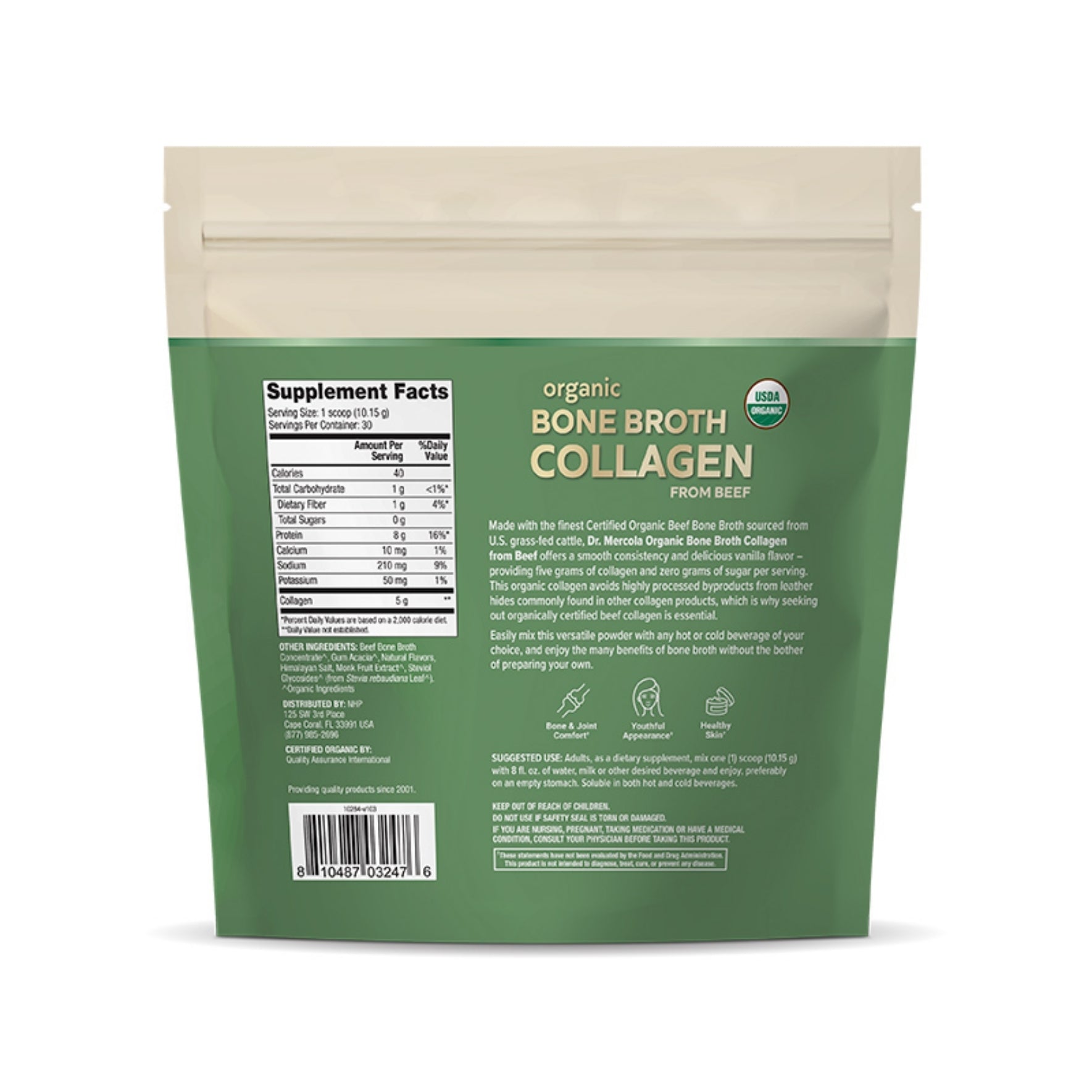 Dr. Mercola Organic Bone Broth Collagen Powder - Vanilla