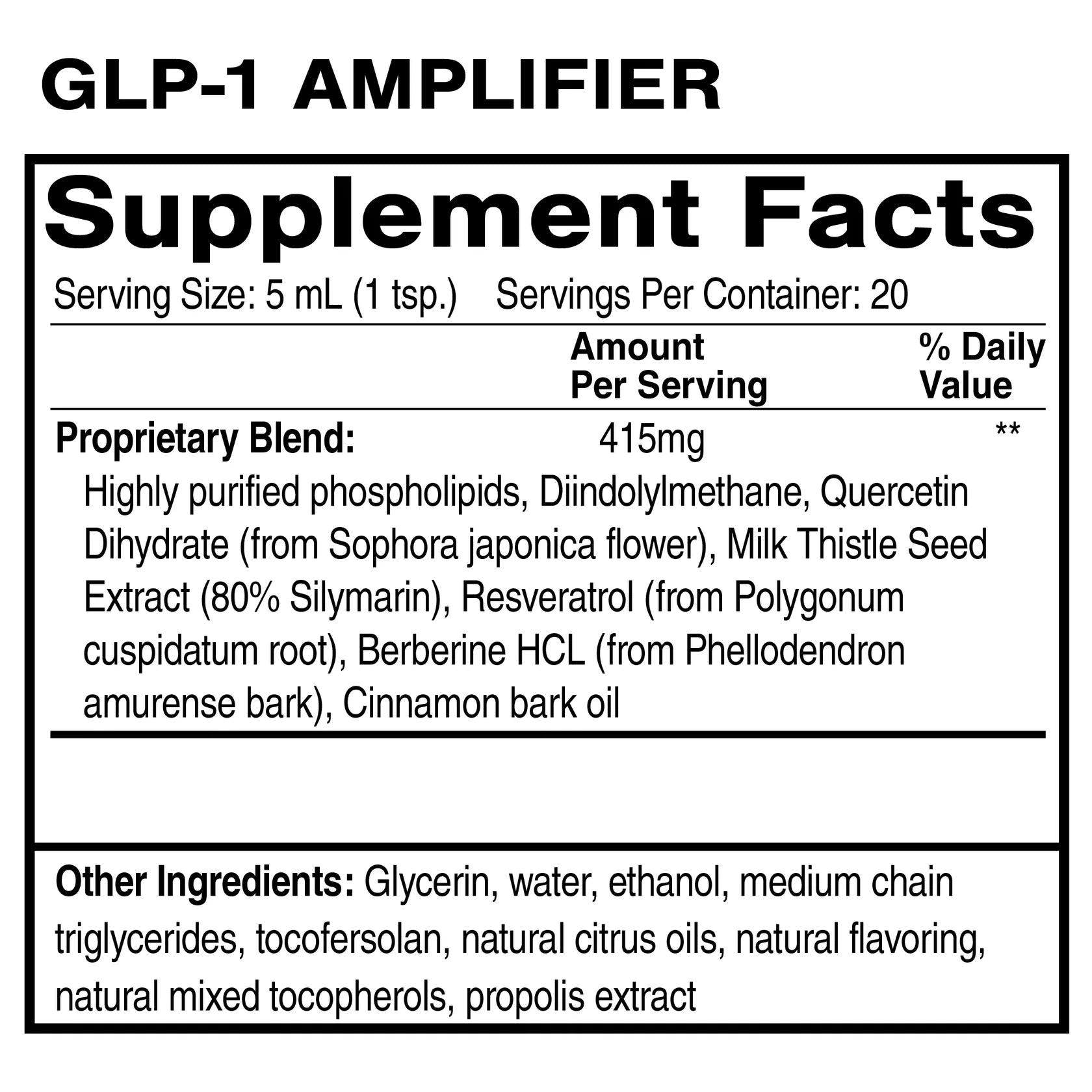 QUICKSILVER GLP-1 Amplifier 3.38 fl oz bottle showing GLP-1 support liquid and size