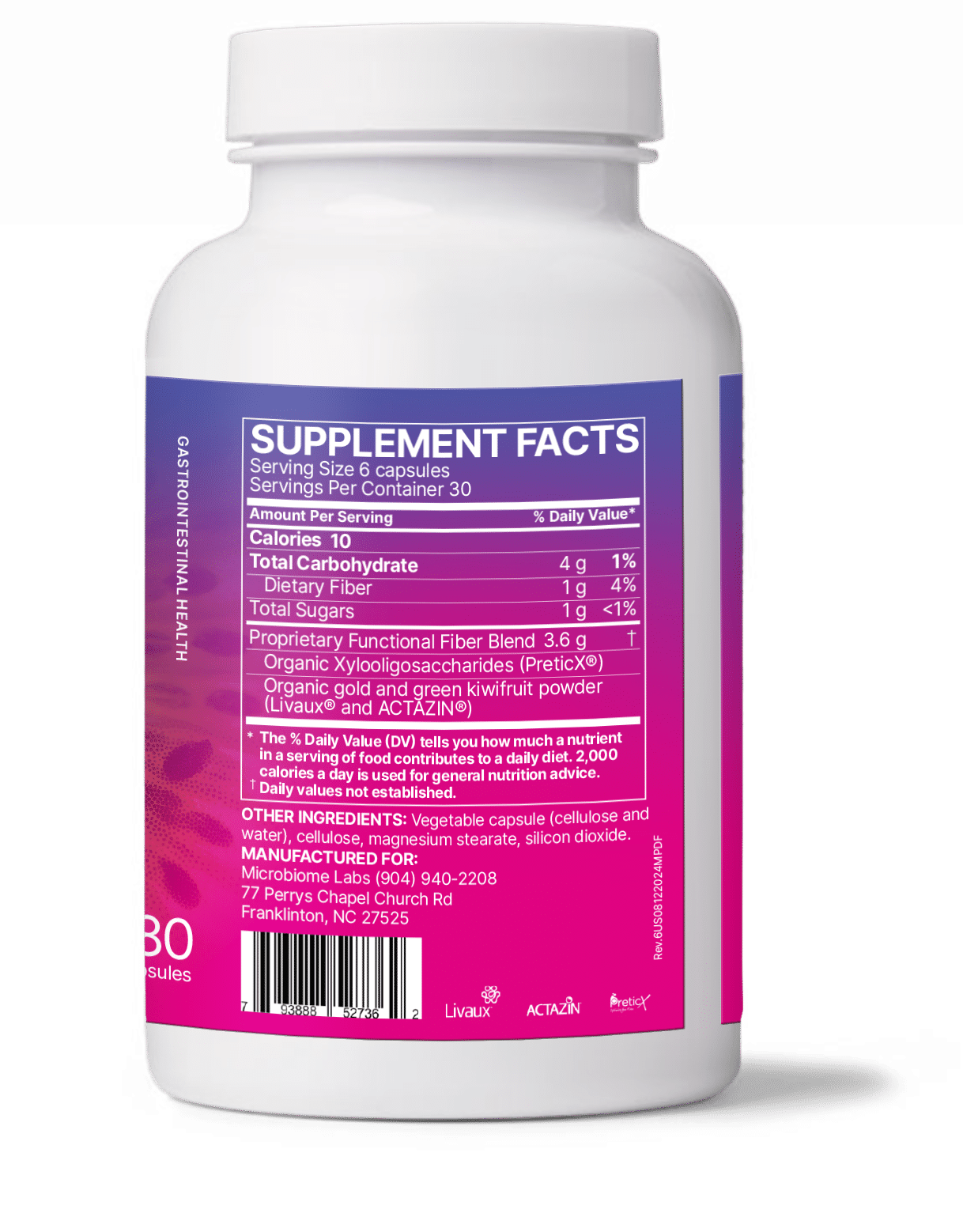 Microbiome Labs MegaPre dairy-free capsules back label