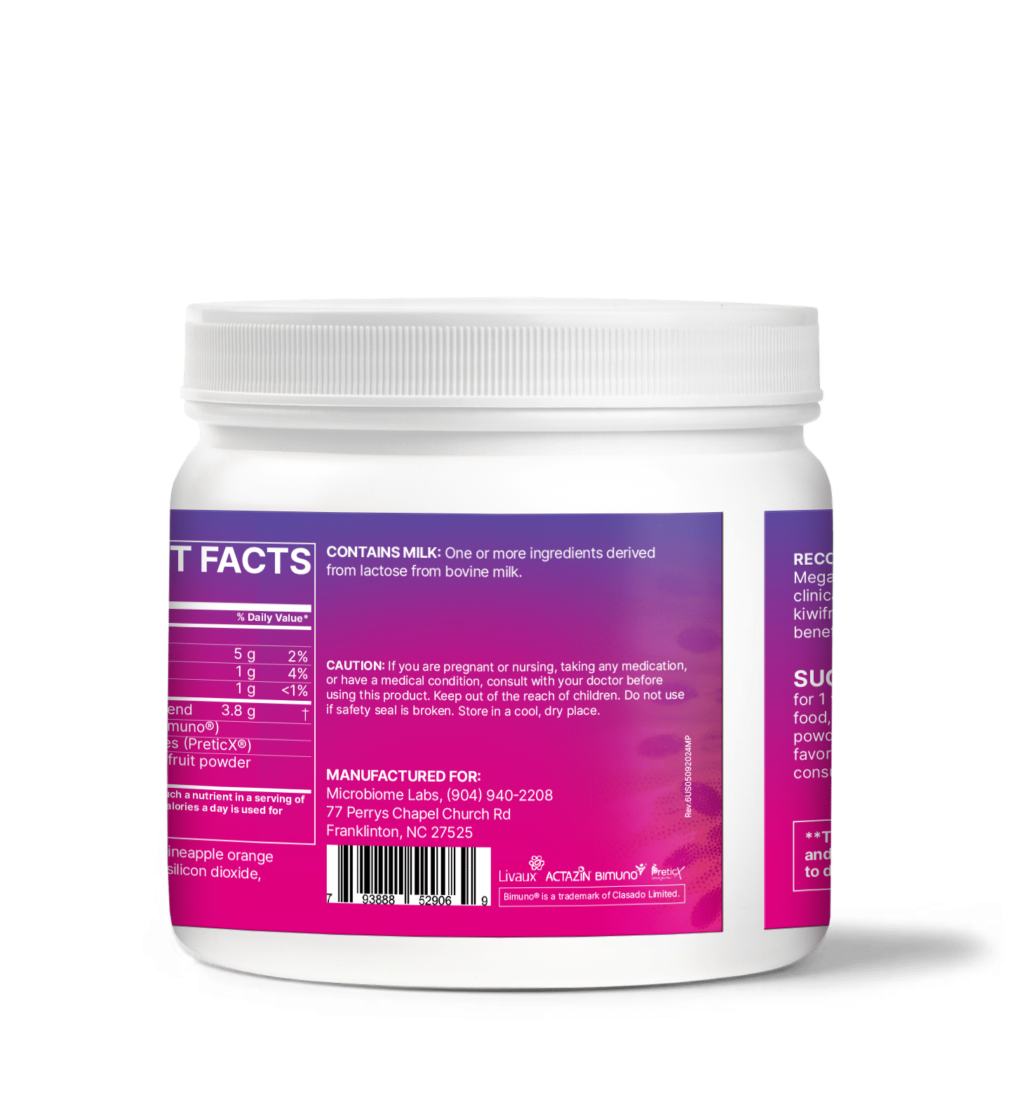 Microbiome Labs MegaPre powder supplement facts & ingredients