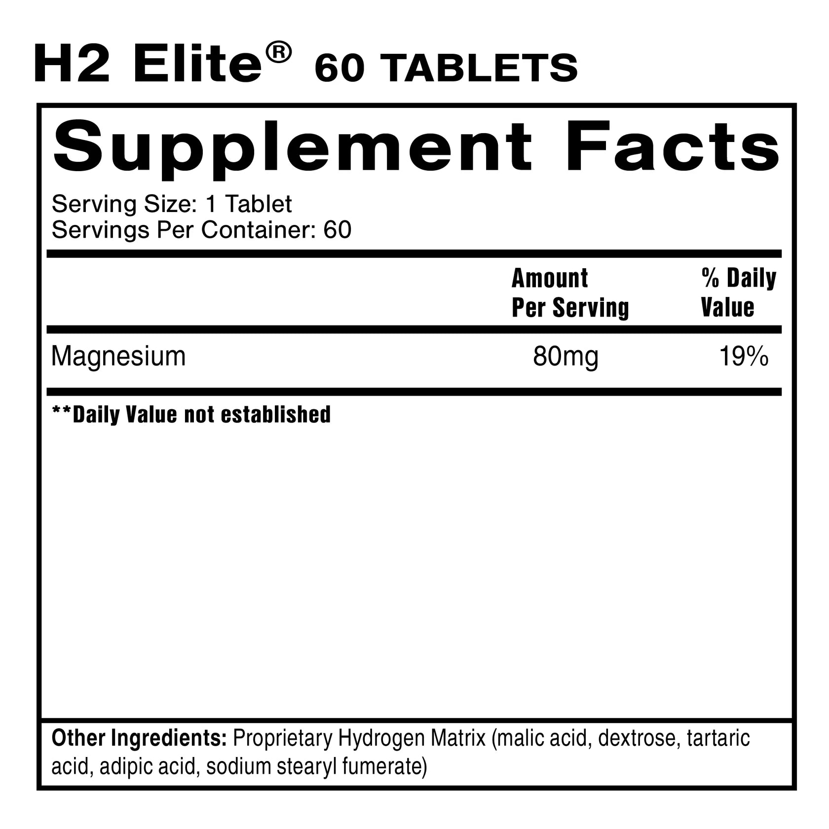 QUICKSILVER H2 Elite 60 Tablets packaging showing antioxidant-supporting tablets and count