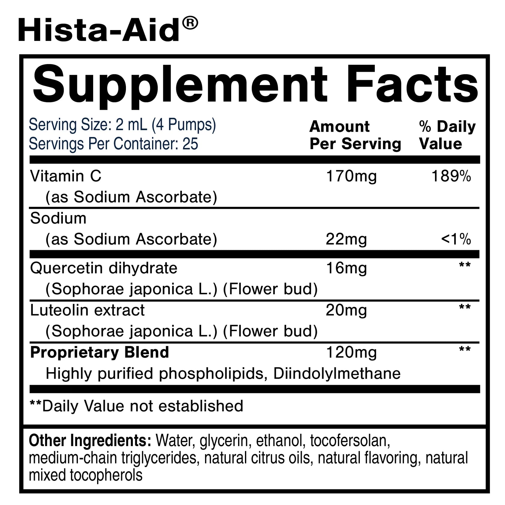 QUICKSILVER Hista-Aid® 1.7 fl oz bottle displaying allergy-support formula and size