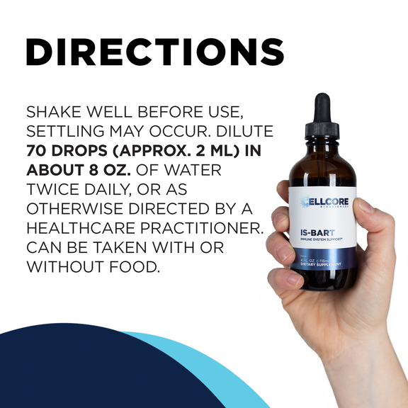 CellCore Biosciences IS-BART label showing herbal blend and recommended dosage directions