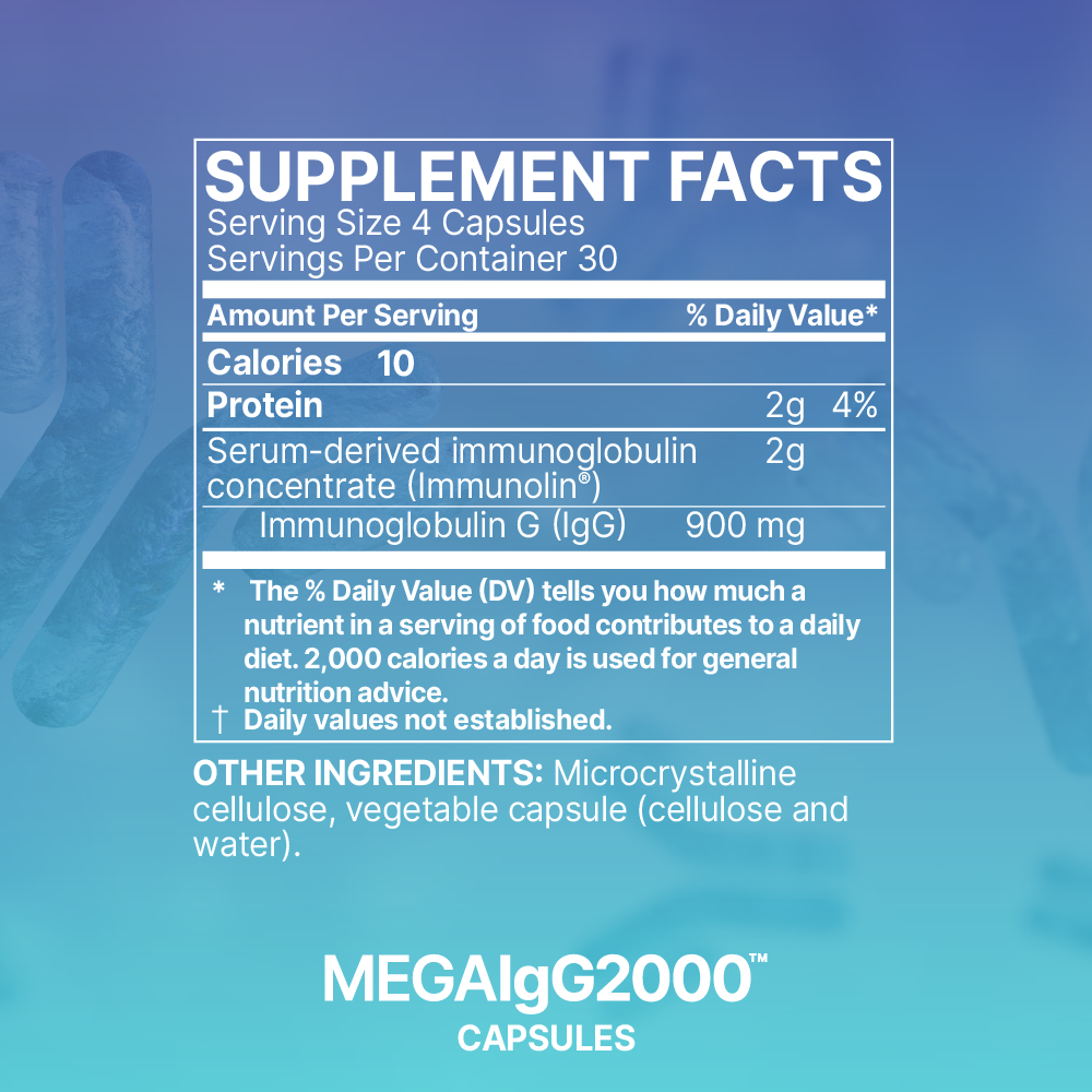 Microbiome Labs MegaIgG2000 label with active ingredients & dosage
