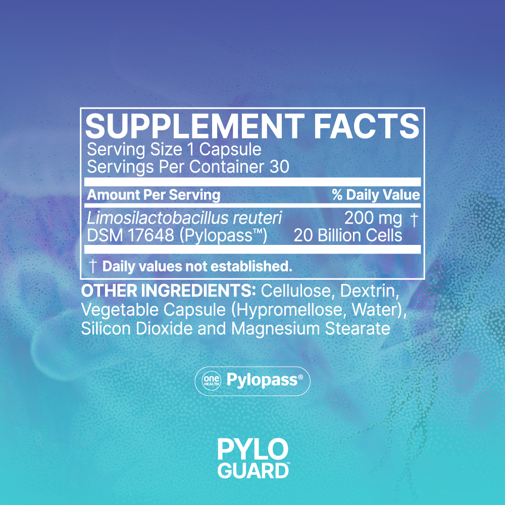 PyloGuard label with active probiotic supplement facts