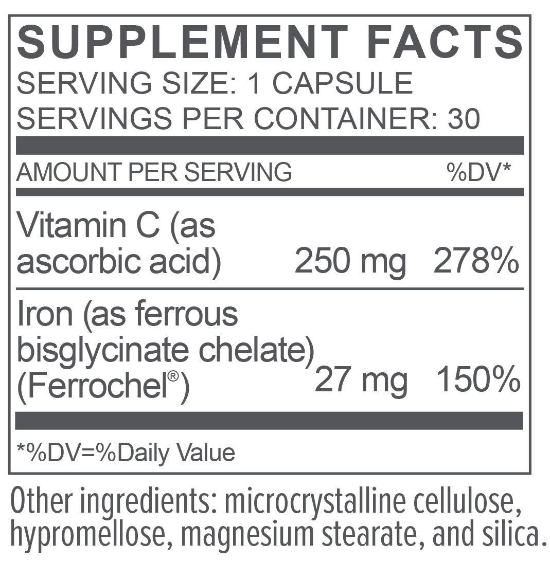 Biote Iron 30 Capsules packaging showing iron supplement bottle and capsule quantity