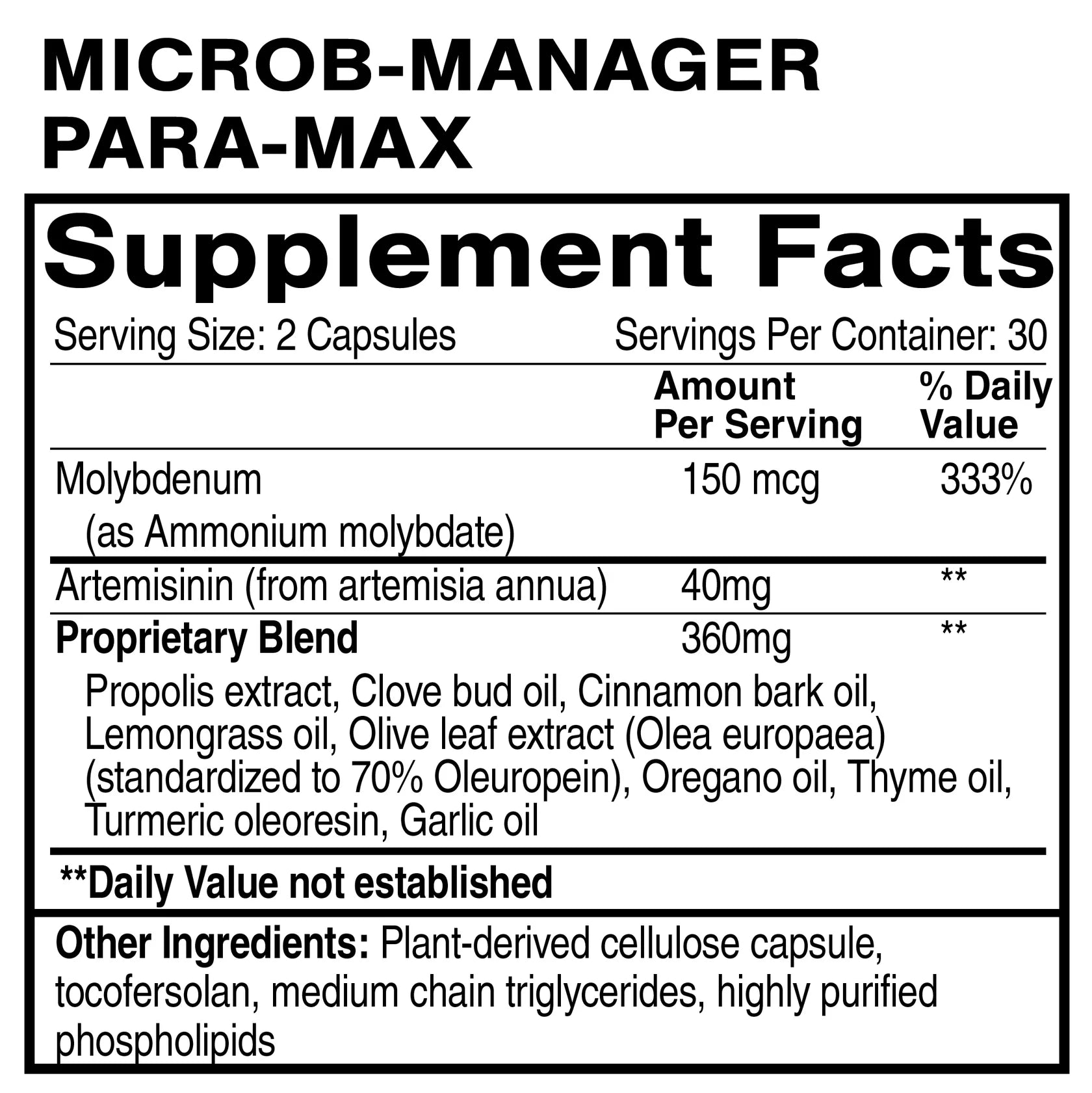 QUICKSILVER Microb-Manager Para-Max 60 Softgels bottle showing label and capsule count
