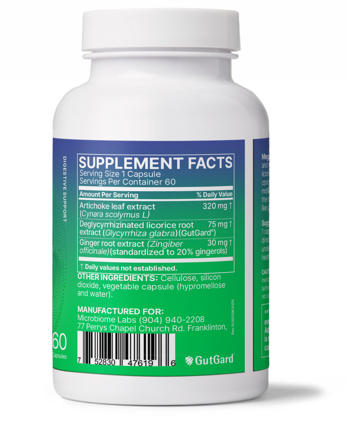 Microbiome Labs MegaGuard bottle showing branding and size