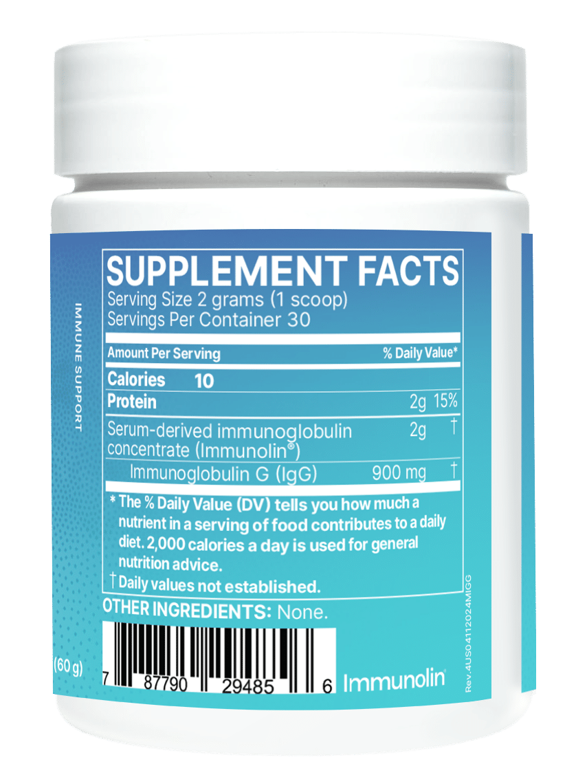 Microbiome Labs MegaIgG2000 powder container back label