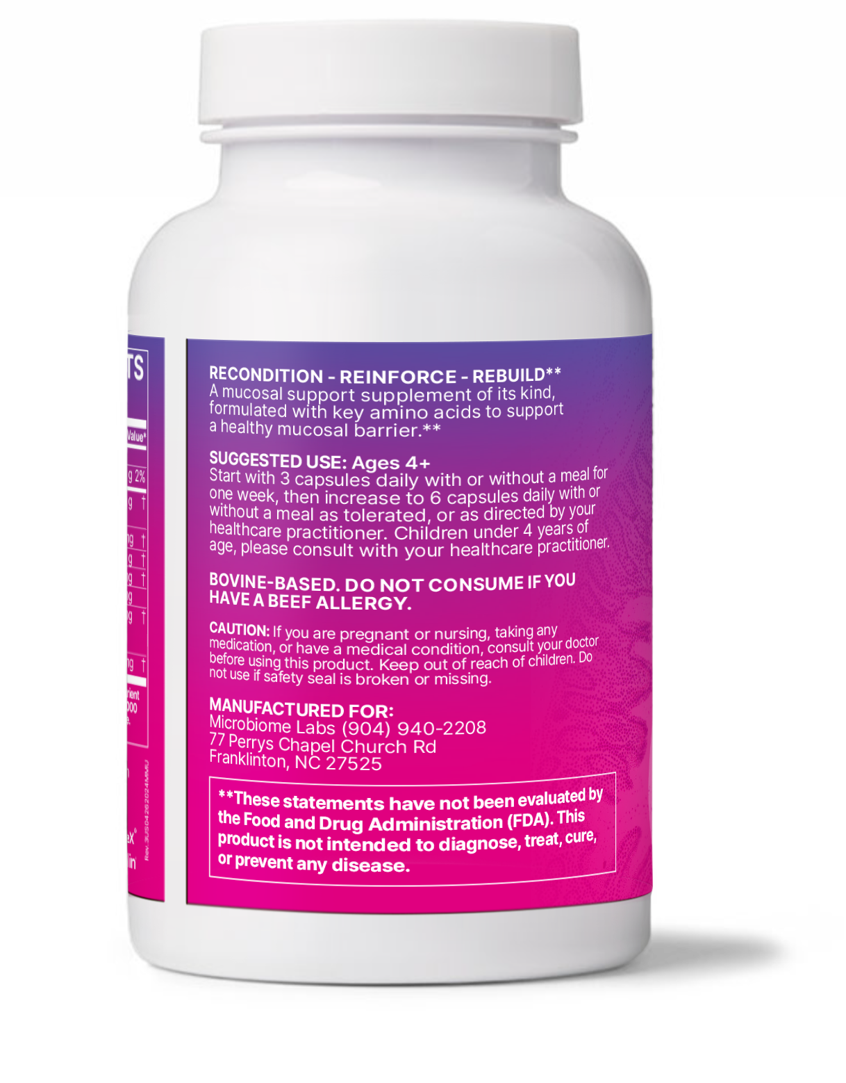 Microbiome Labs MegaMucosa capsules supplement facts & ingredients