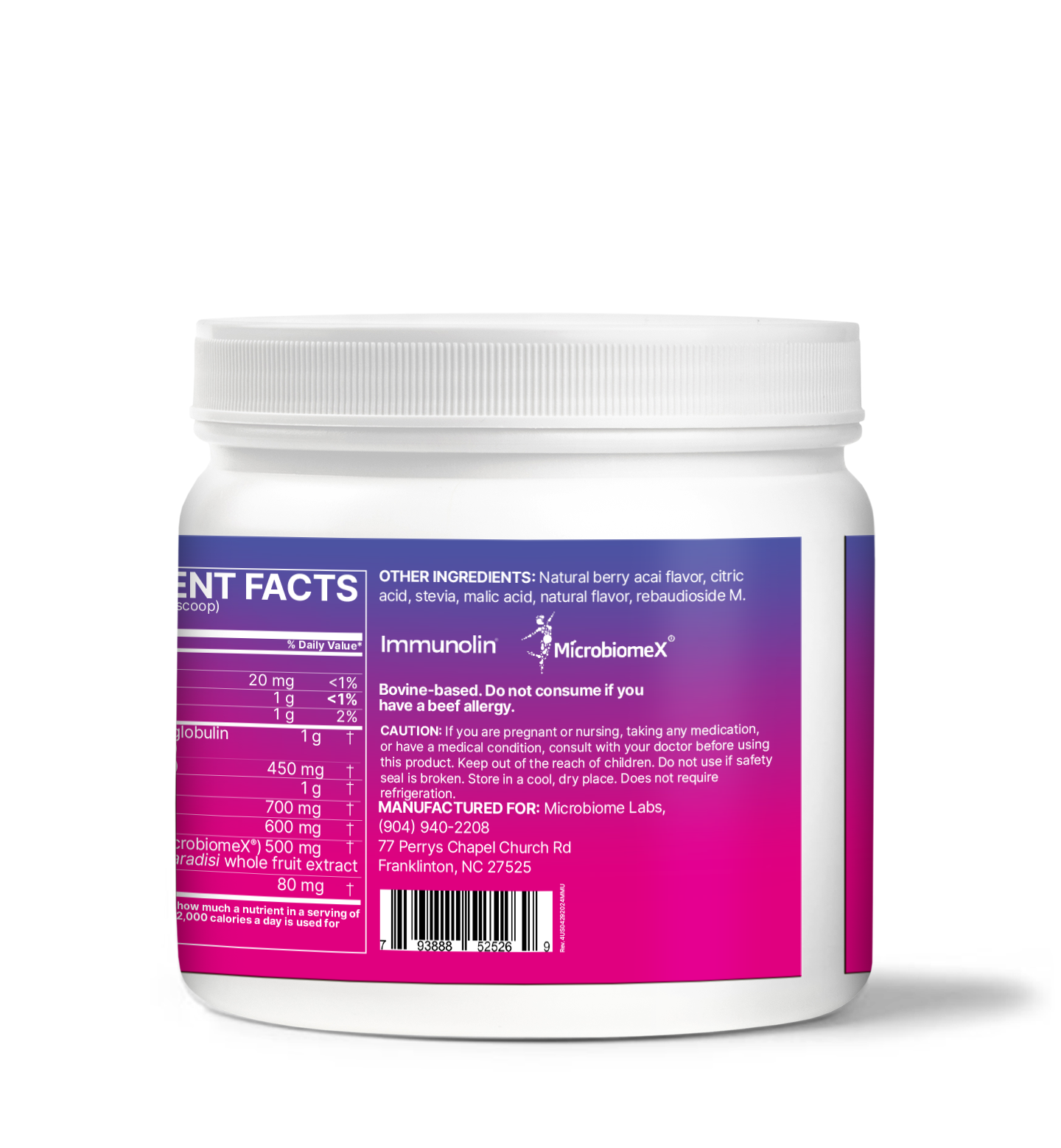 Microbiome Labs MegaMucosa bottle showing branding and size