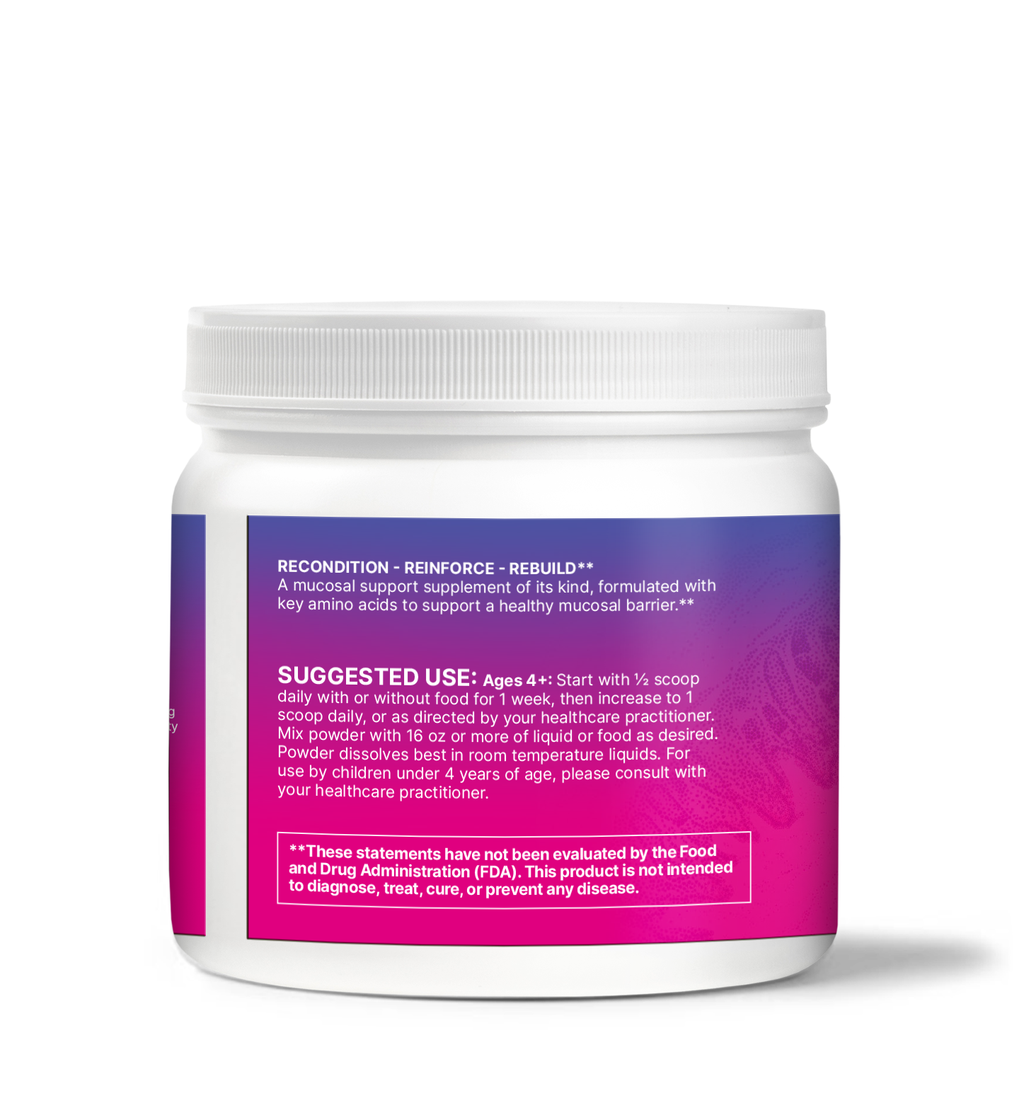 Microbiome Labs MegaMucosa bottle showing Suggested use