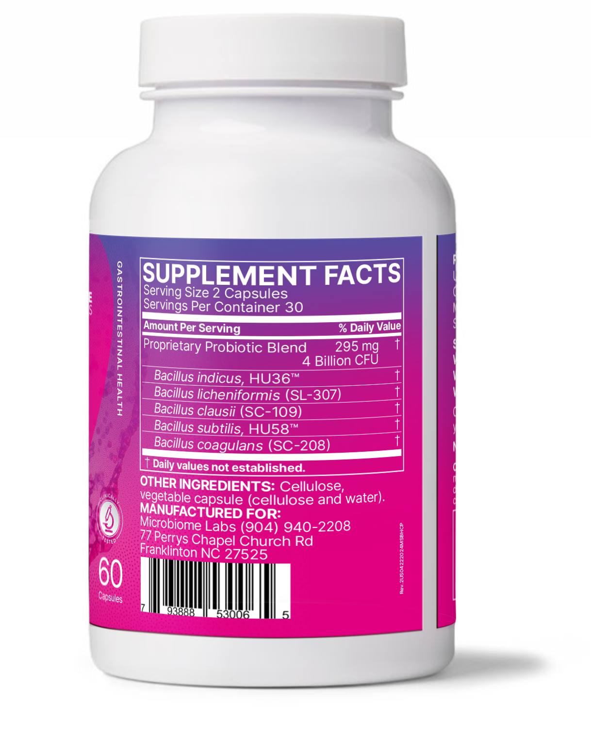 Microbiome Labs MegaSporeBiotic bottle showing branding and size