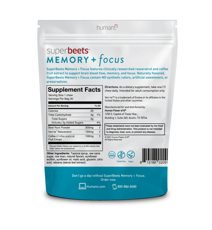 HUMANN SuperBeets Memory + Focus 30 Chews