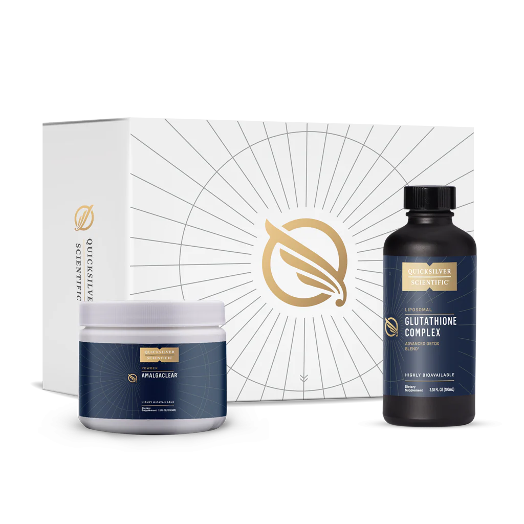 QUICKSILVER MerProtect® Protocol packaging highlighting mercury detox support and serving instructions