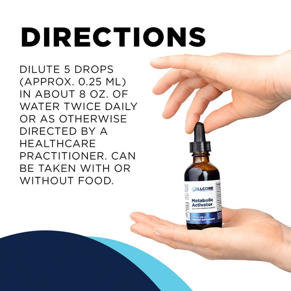 CellCore Biosciences Metabolic Activator label showing active compounds and usage instructions for metabolic balance