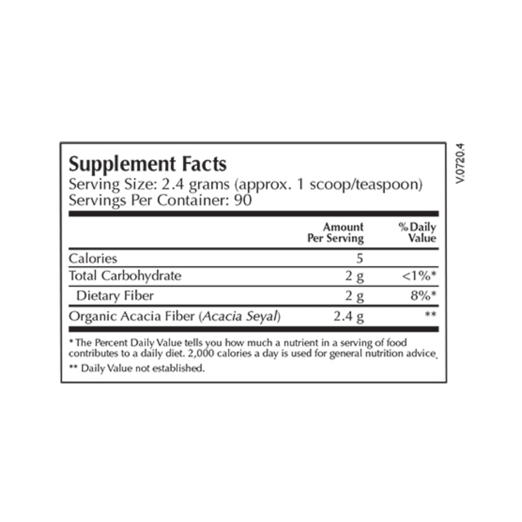 Moss Nutrition Acacia Fiber bottle showing supplement packaging and branding