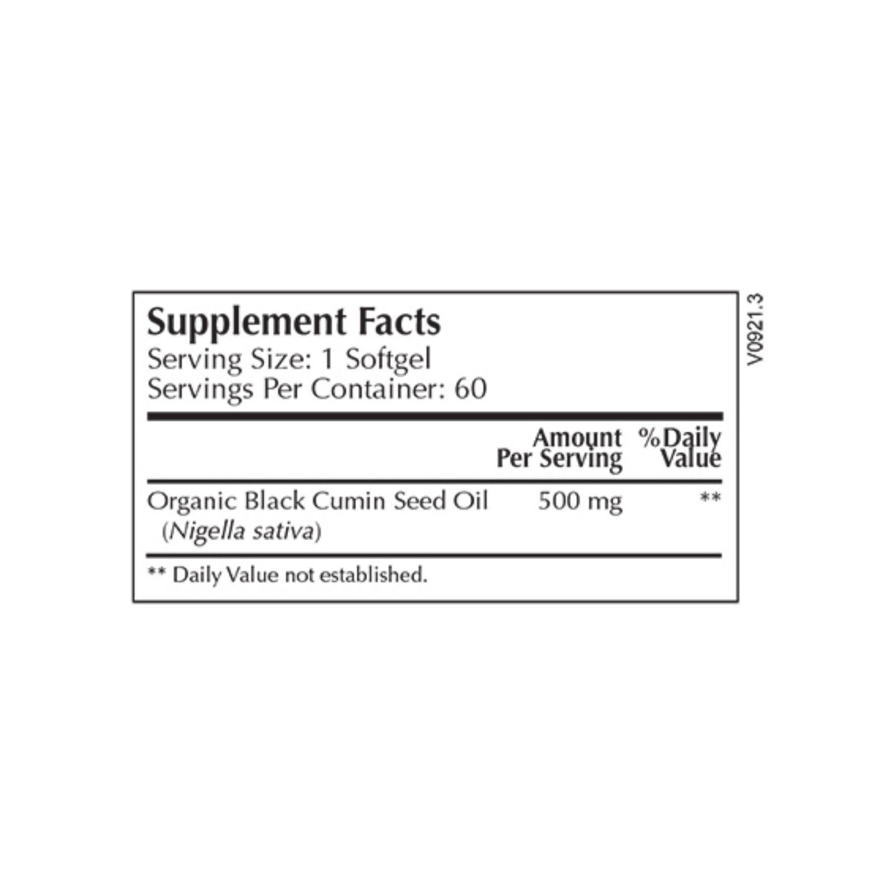 Moss Nutrition Black Cumin Seed Organic 500 mg bottle showing supplement packaging and branding