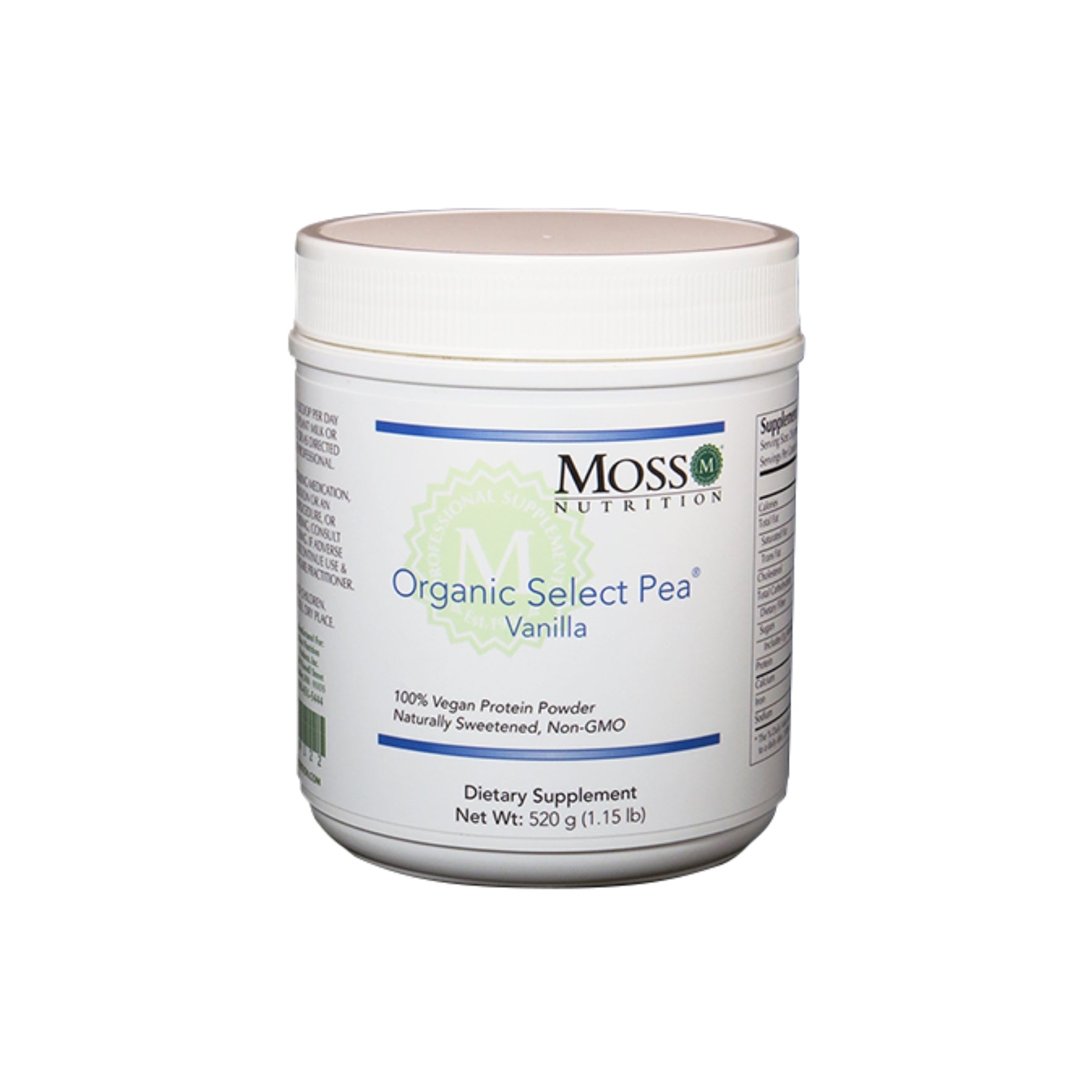 Moss Nutrition Organic Select Pea Vanilla plant protein supplement