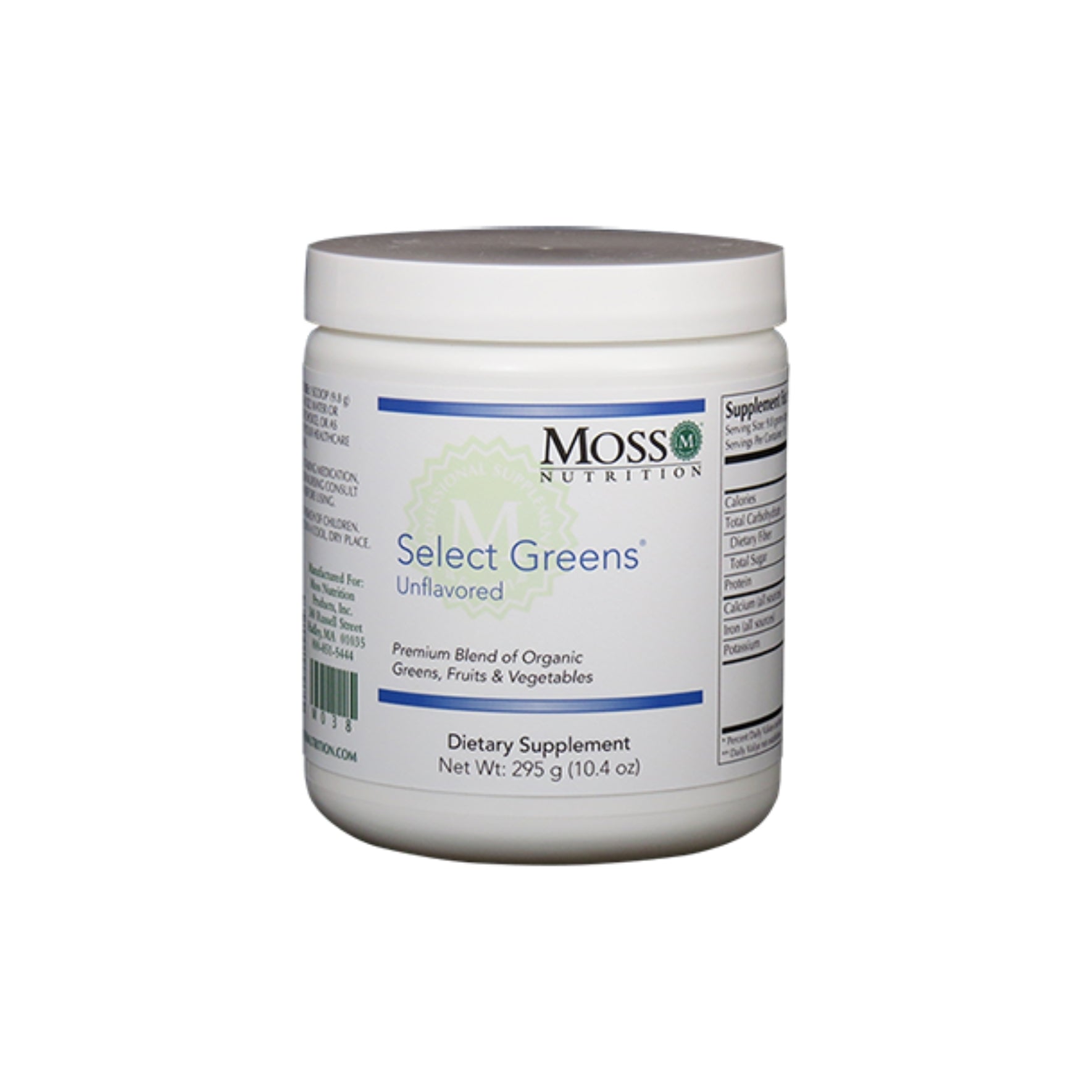 Moss Nutrition Select Greens Unflavored daily greens supplement