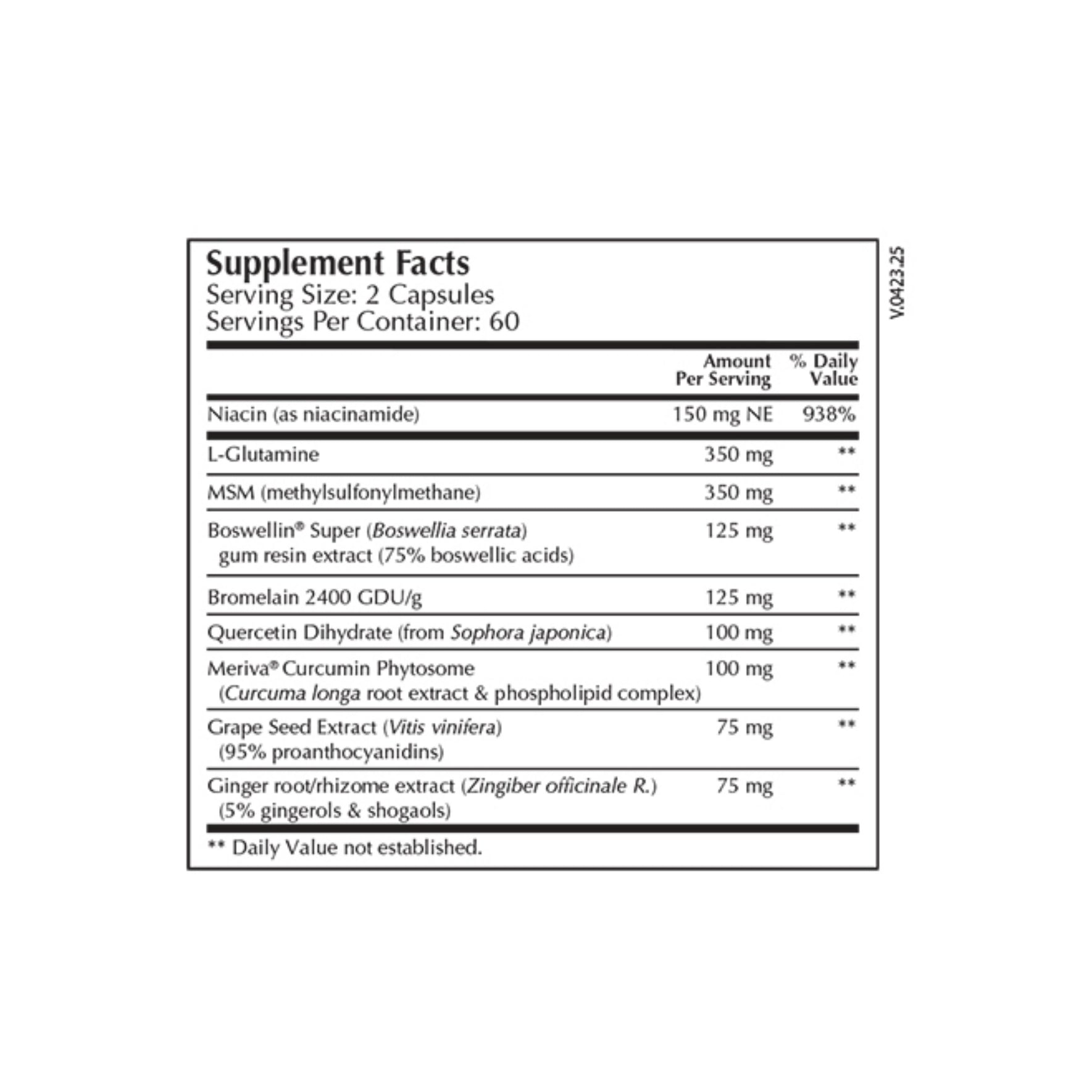 Moss Nutrition InflammaSelect label showing supplement facts and usage information