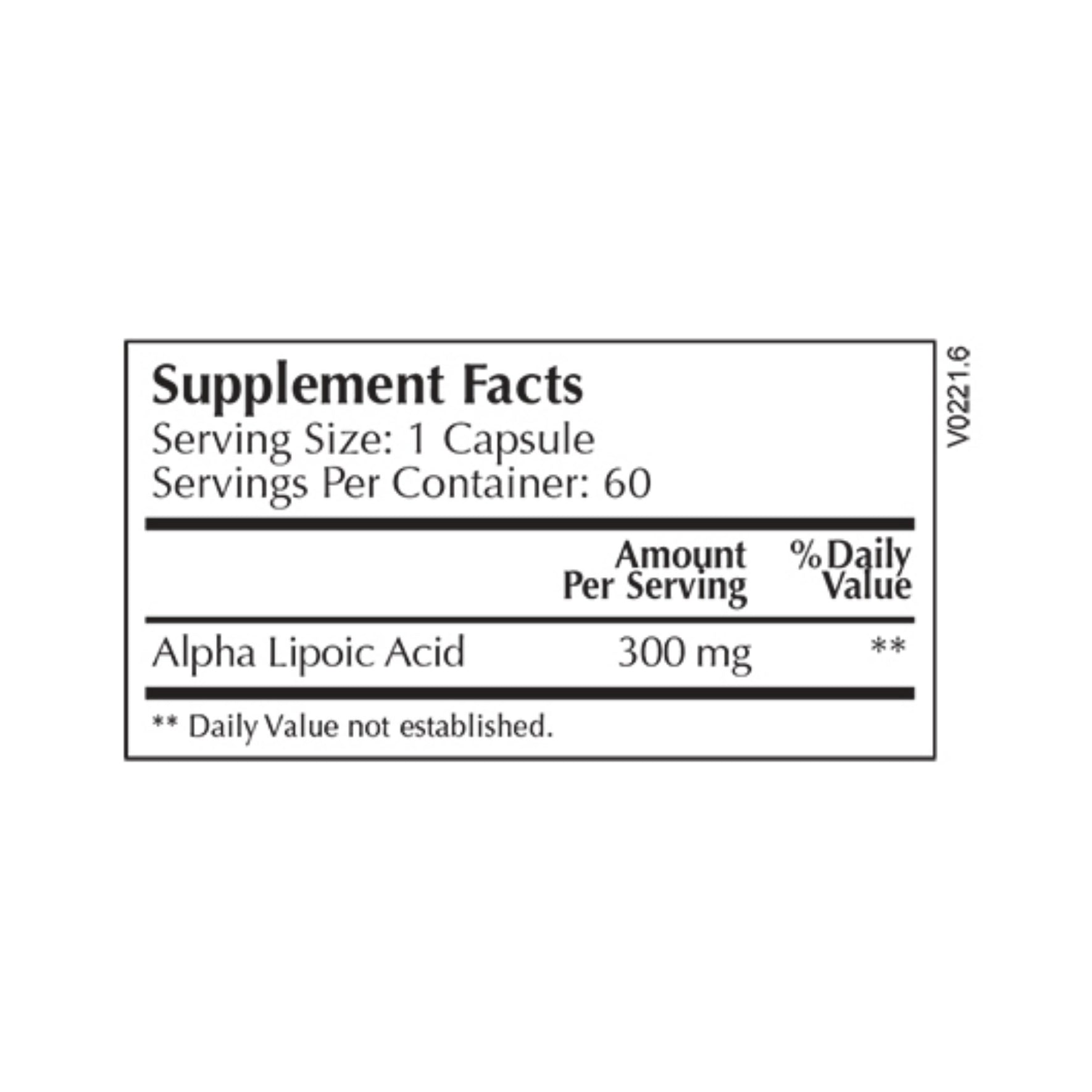 Moss Nutrition Lipoic Acid 300 mg bottle showing supplement packaging and branding