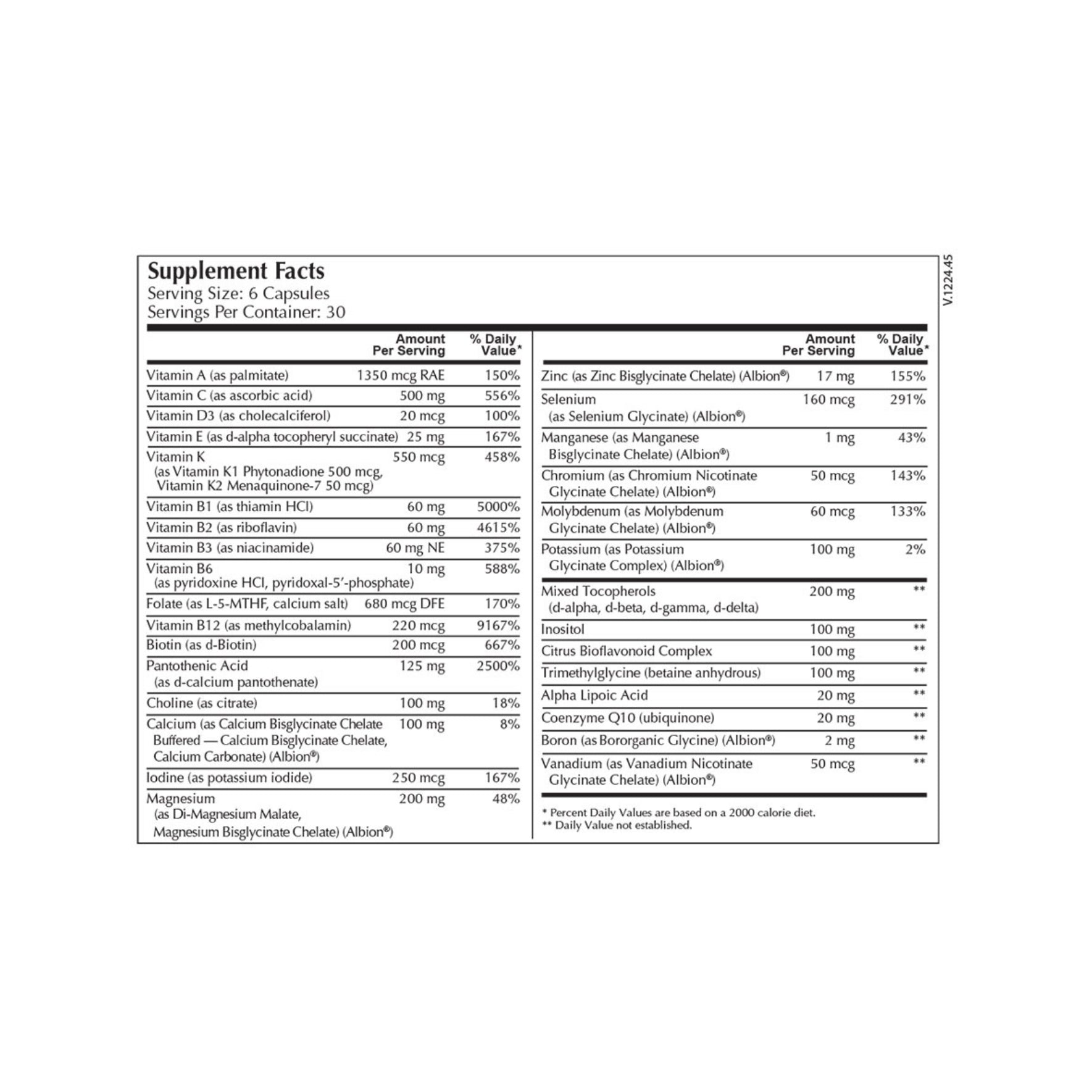 Moss Nutrition MultiSelect Cu Fe Free bottle showing supplement packaging and branding