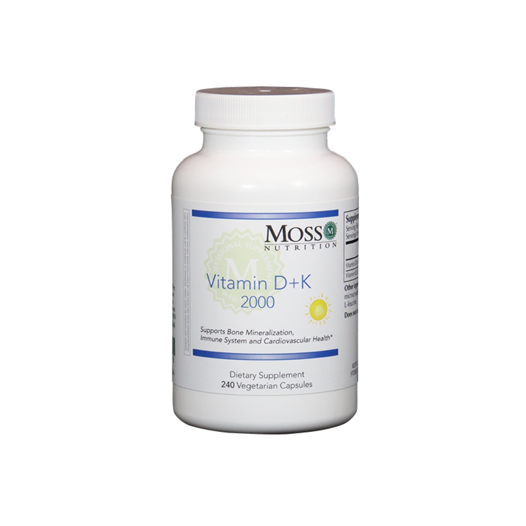 Moss Nutrition Vitamin D + K 2000 immune and bone support supplement