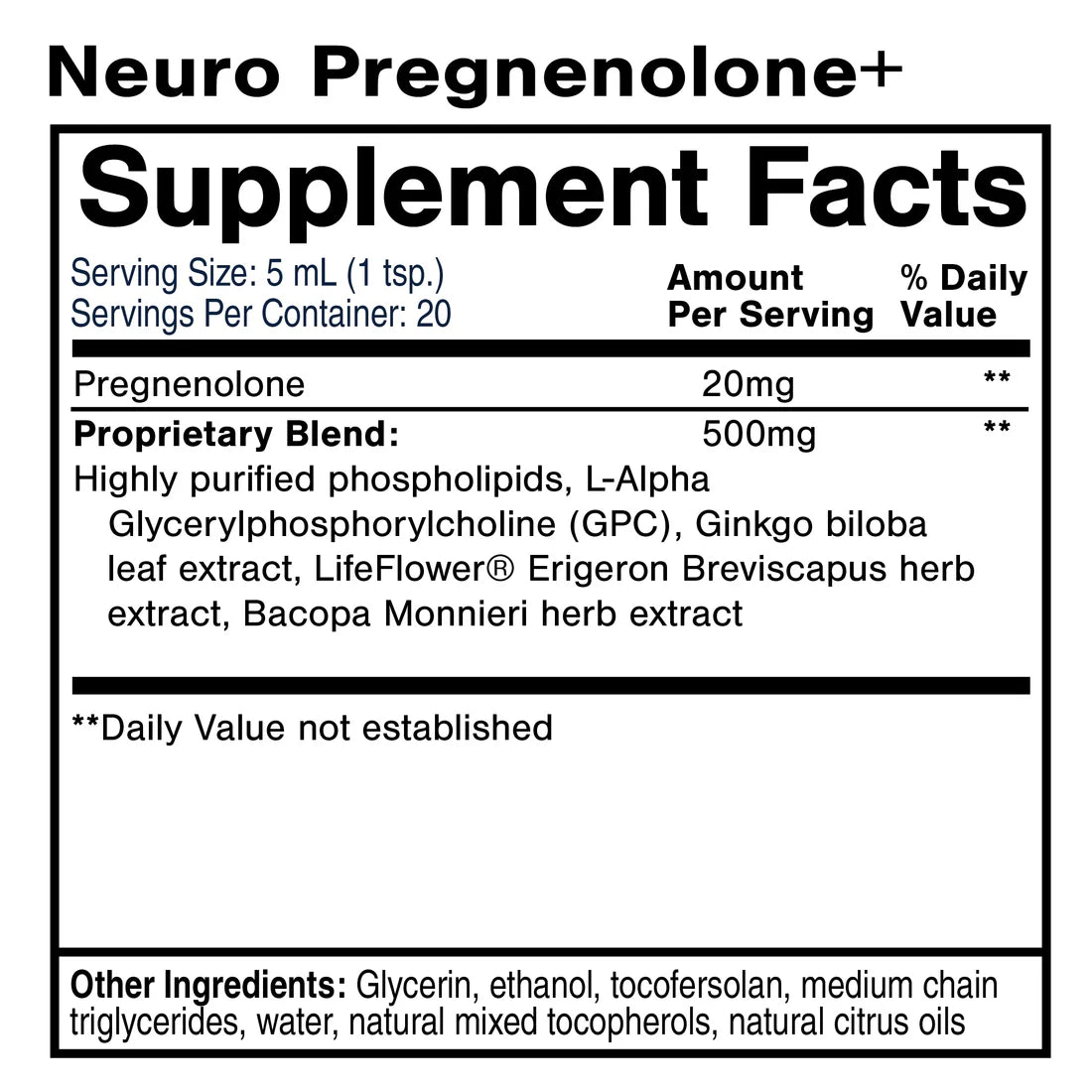 QUICKSILVER Neuro Pregnenolone+ bottle highlighting packaging and supplement information