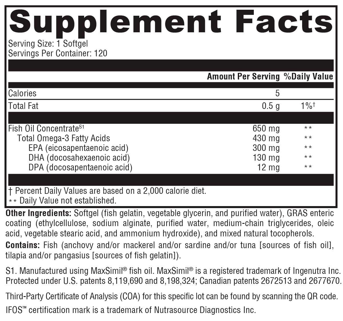 XYMOGEN Omega MonoPure® 650 EC 120 Softgels
