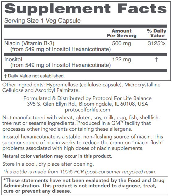PROTOCOL FOR LIFE  Niacin, Flush Free 500 mg