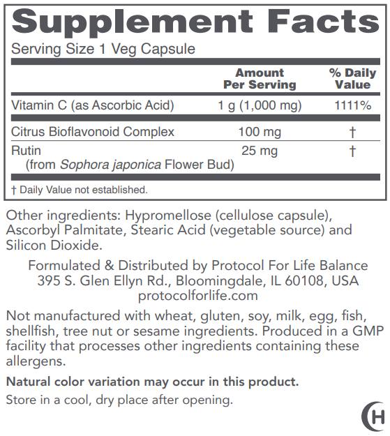 PROTOCOL FOR LIFE C-1000 Caps +100 Bioflavonoids