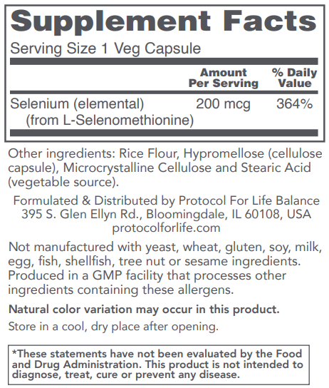 PROTOCOL FOR LIFE Selenium 200 mcg, Yeast-Free
