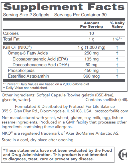 PROTOCOL FOR LIFE Krill Oil, (NKO®) 500 mg