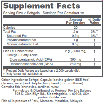 PROTOCOL FOR LIFE  Omega-3 1,000 mg 180 EPA/120 DHA