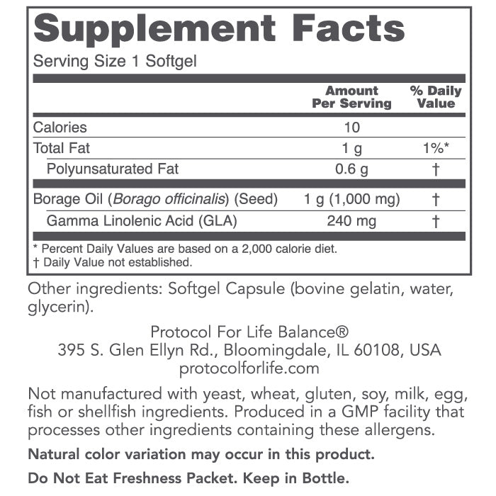 PROTOCOL FOR LIFE Borage Oil 240 mg GLA