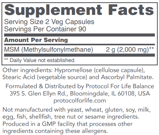 PROTOCOL FOR LIFE  MSM 1,000 mg
