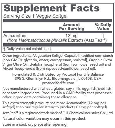 PROTOCOL FOR LIFE Astaxanthin 12 mg NEW!