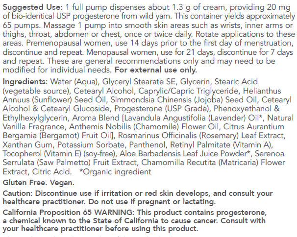 PROTOCOL FOR LIFE Progesterone Cream Pump, Lavender - 20 mg