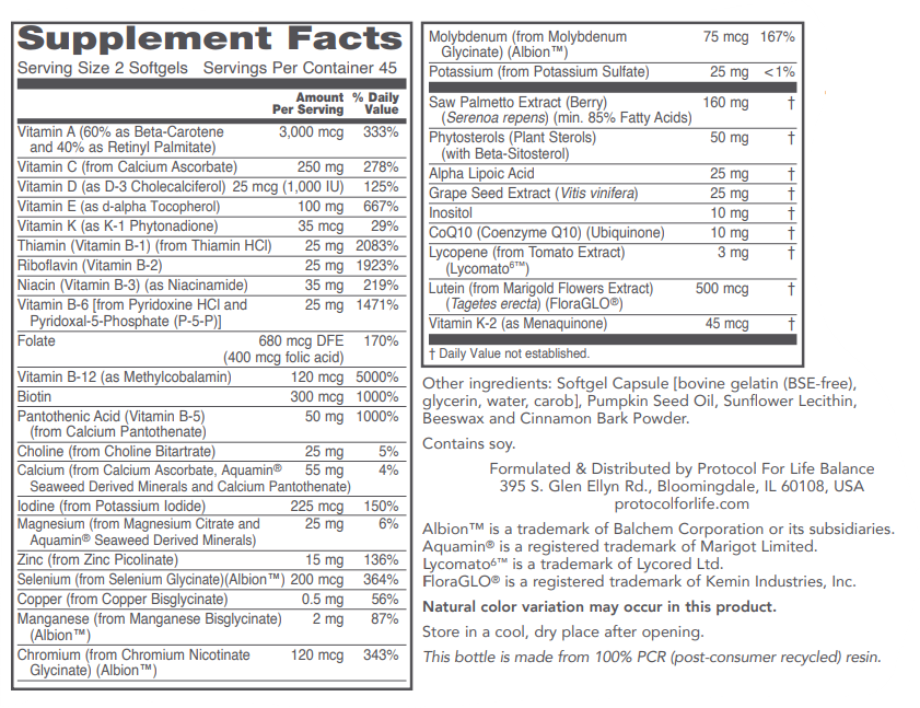 PROTOCOL FOR LIFE  Ortho Multi™ Softgel for Men-Iron Free