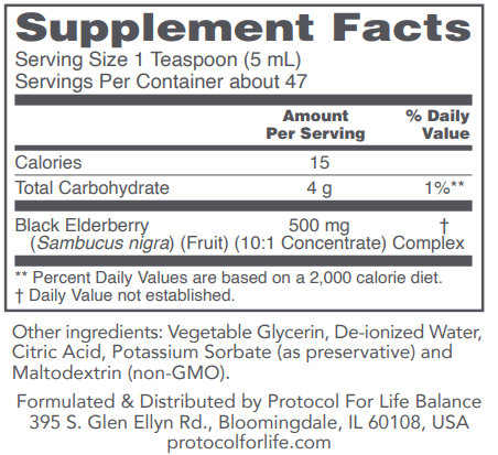 PROTOCOL FOR LIFE Sambucus Black Elderberry Liq. 500 mg per tsp.