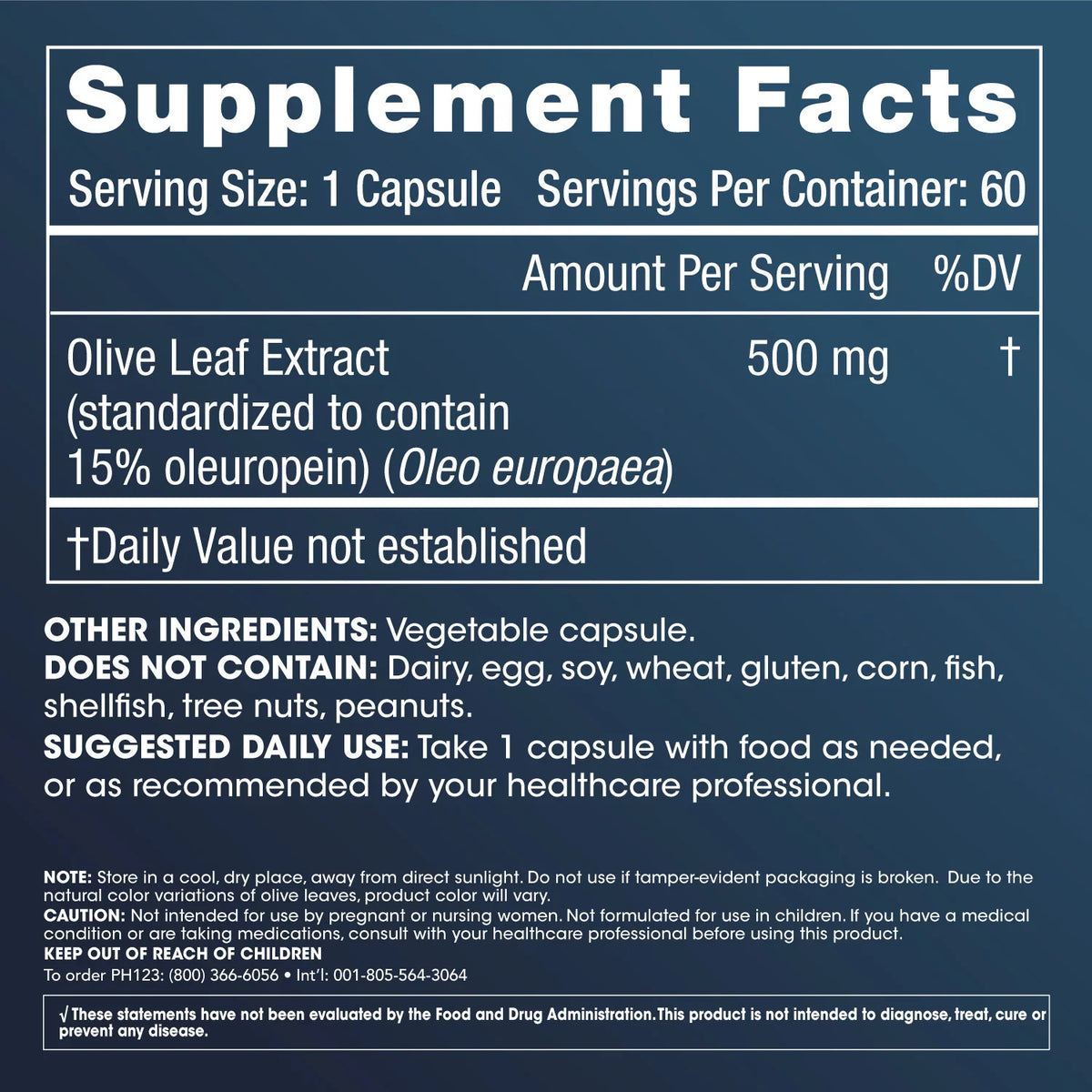 ProHealth Olive Leaf Extract - 15% Oleuropein - 500 mg, 60 capsules