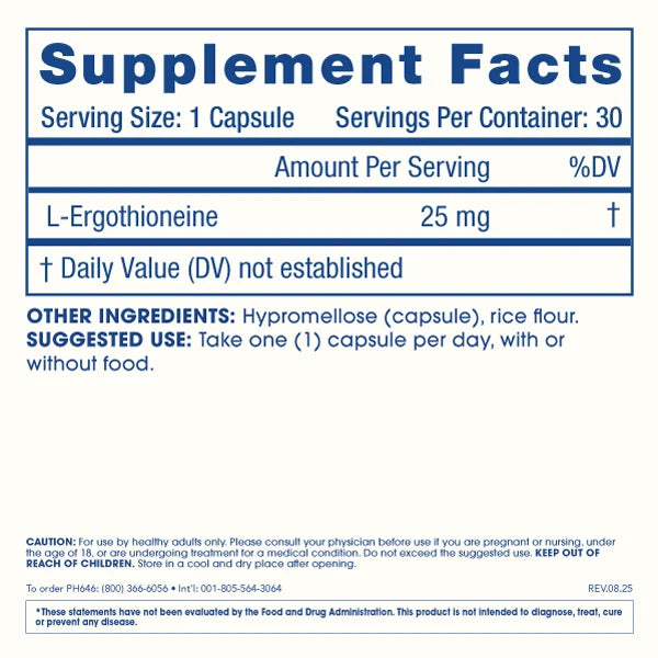 ProHealth L-Ergothinoneine - 25 mg per serving, 30 capsules