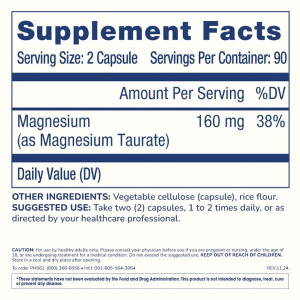 ProHealth Pure Magnesium Taurate - 160 mg per serving, 180 capsules