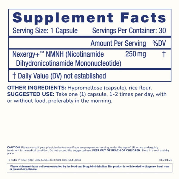 ProHealth Essentials NMNH 250 - Nexergy+™ NMNH - 250 mg, 30 capsules