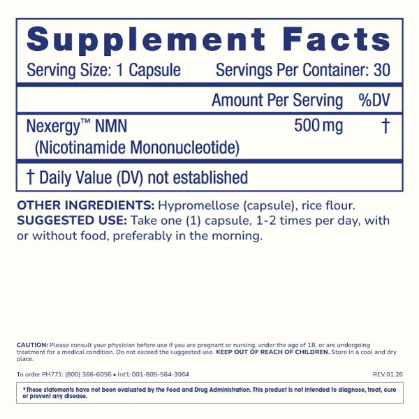 ProHealth Essentials NMN 500 - Nexergy™ NMN - 500 mg, 30 capsules