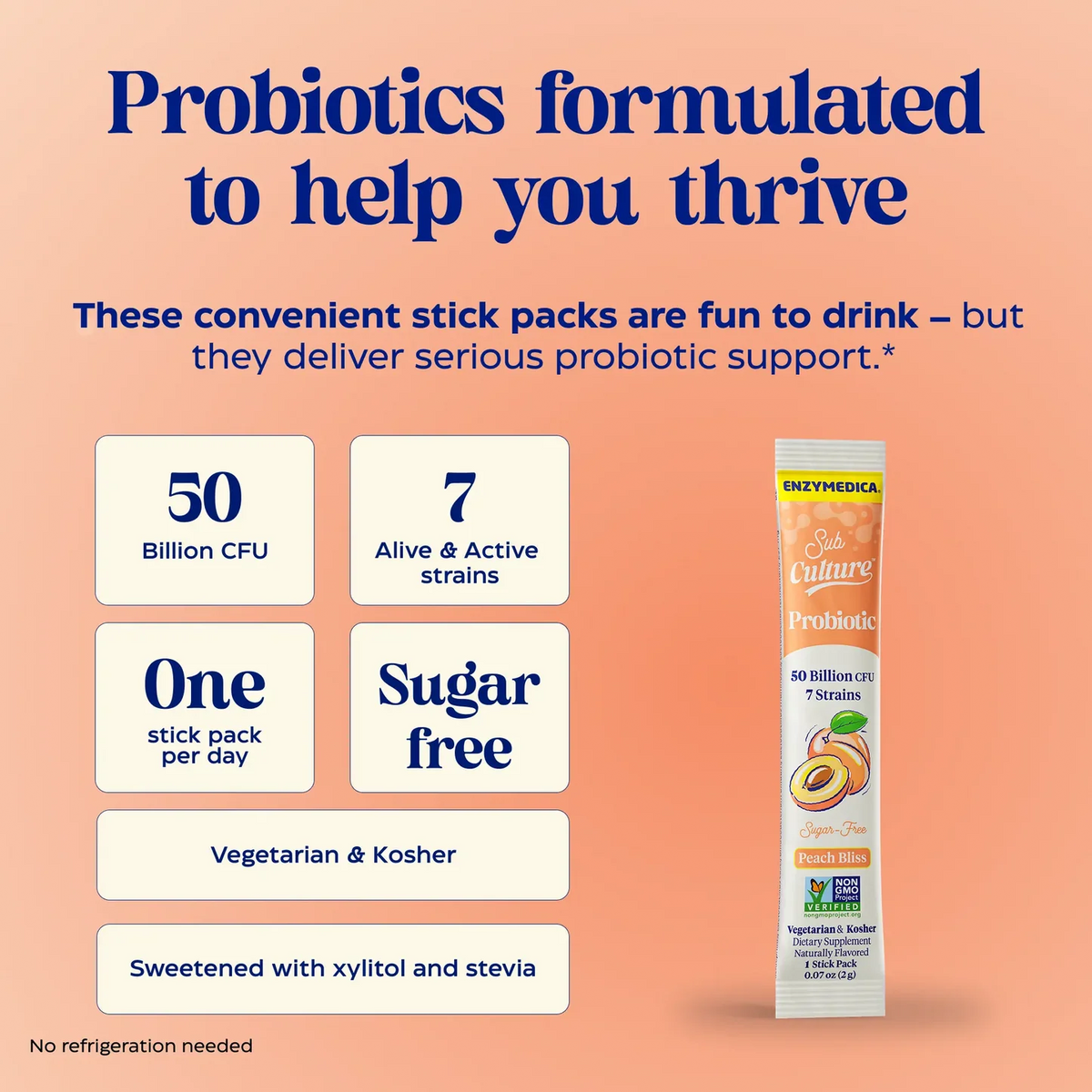 Enzyme Science SubCulture™ Peach Bliss Sugar-Free Probiotic Drink Mix