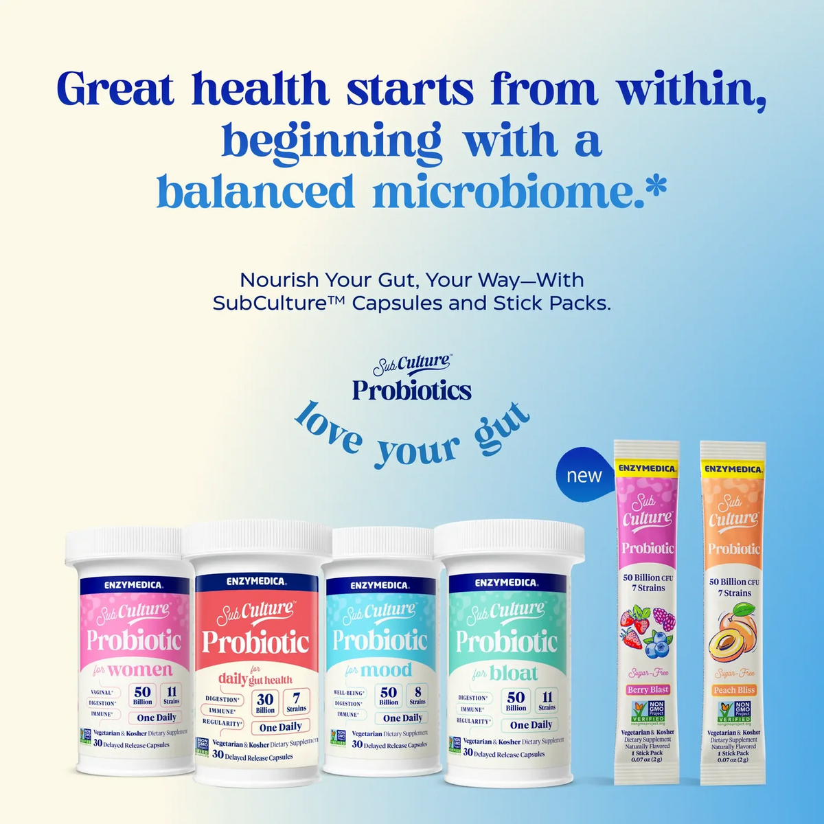 Enzyme Science SubCulture™ Peach Bliss Sugar-Free Probiotic Drink Mix