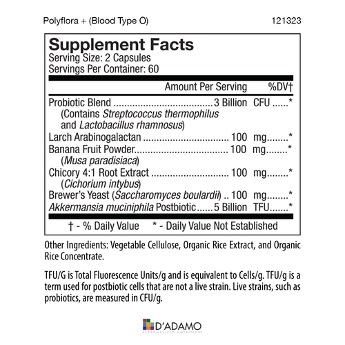 D’Adamo Personalized Nutrition® - Polyflora + Multifunction Probiotic with Akkermansia (Blood Type O)