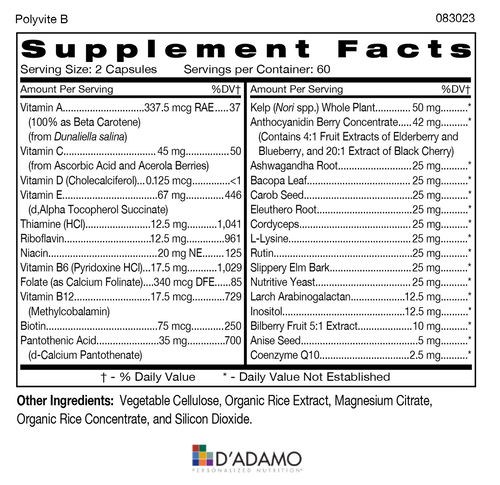 D’Adamo Personalized Nutrition® - Polyvite - Polyvite - Personalized Multivitamin (Blood Type B)